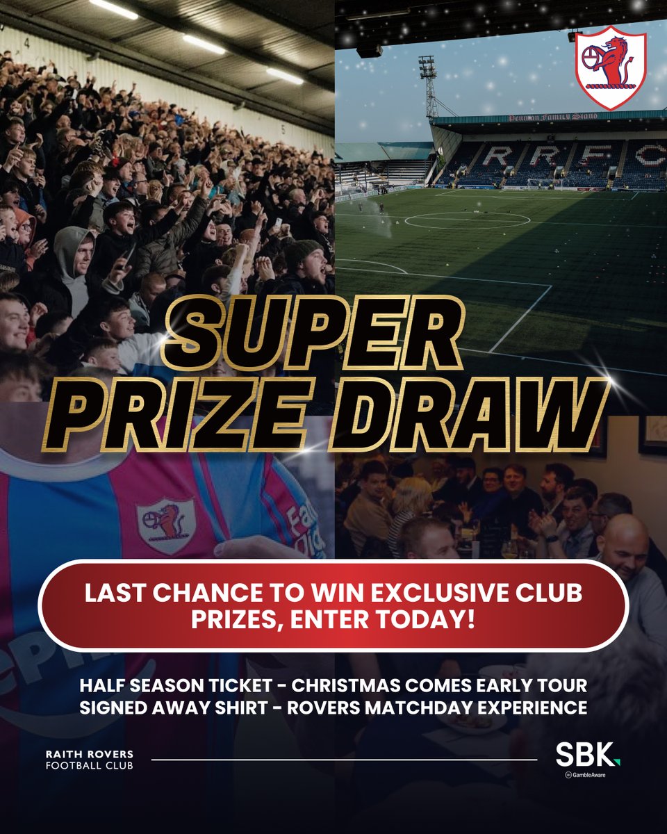 🎁 Last chance to win!

Our November Super Prize Draw closes on Monday at 2pm.

Entry from just £1 could win you a Half Season Ticket, a special tour with meet and greet, an exclusive hospitality experience, or a signed away top.

💙 Play now: bit.ly/RRFC-PrizeDraws

#YouBelong