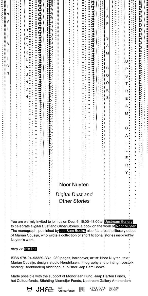 We are hosting the book launch for Noor Nuyten's first monograph, with short ficitonal stories about her work by Marian Cousijn. Join us on 6 December. RSVP here: forms.gle/PesGmsGBiw589n…