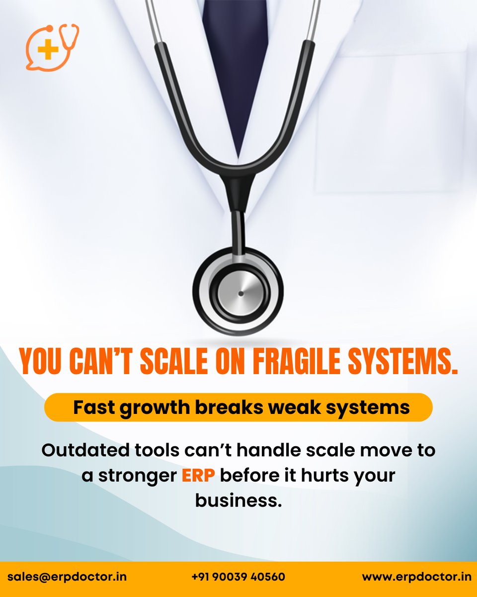 ErpDoctor's tweet image. You can’t scale on fragile systems.
Fast growth breaks outdated tools.
Upgrade your ERP before it hurts your business.

🌐 erpdoctor.in

📧 sales@erpdoctor.in

📱 +91 90039 40560

#ERPDoctor #ScaleSmart #ERPSolutions #SMBLeaders