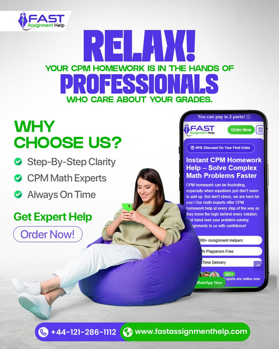 fastassignmenth's tweet image. Your CPM homework is due

You feel stuck
Nothing clicks

The problems look harder every minute

Get clear steps
Get fast help

Understand the method
Finish on time

Protect your grade

Contact us: +44-121-286-1112
website: fastassignmenthelp.com

#Assignment