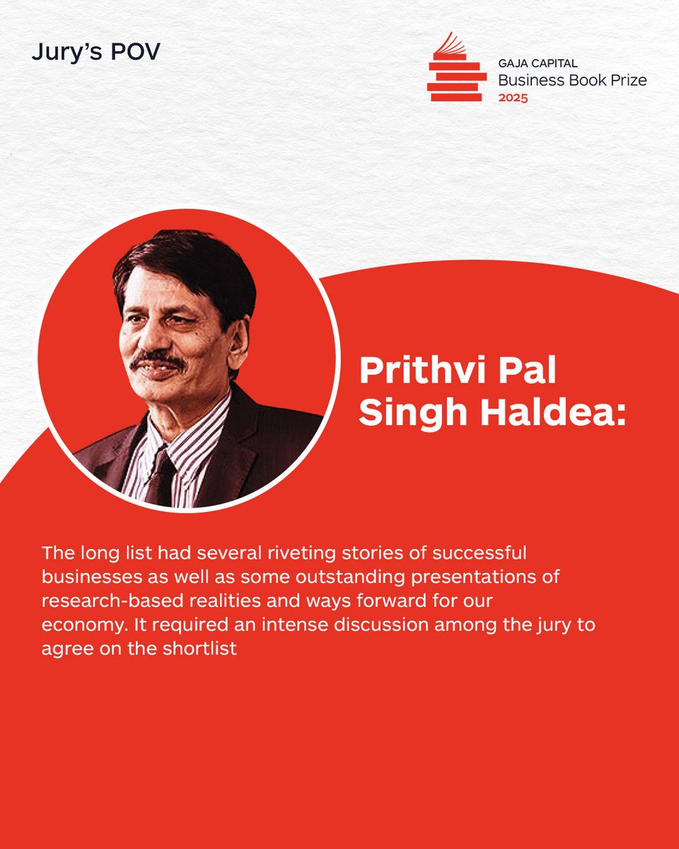 The Gaja Capital Business Book Prize announced its shortlist for the 7th edition, Prithvi Pal Singh Haldea quoted on the shortlist that “The long list had several riveting stories of successful businesses as well as some outstanding presentations of research-based realities and