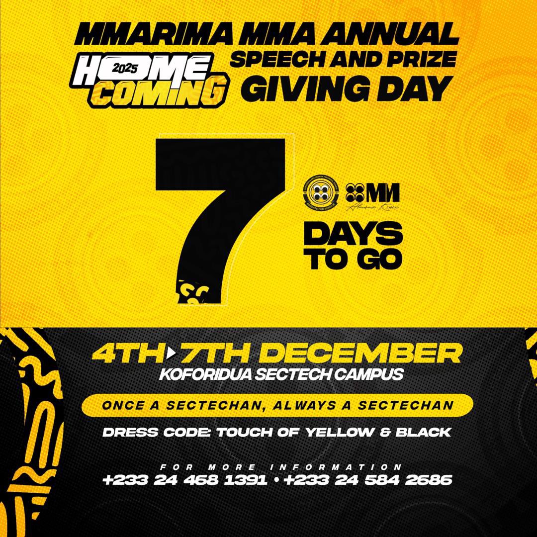 frimpong_01's tweet image. 7️⃣ DAYS TO GO!
Magic is brewing! ✨ We&apos;re just 7 days away from our enchanting Homecoming and Speech and Prize Giving Day!
Koforidua Sectech, get ready to weave unforgettable memories with friends, old and new!
#HCS carne #KoforiduaSectech #ReunionVibes #EnchantedMoments