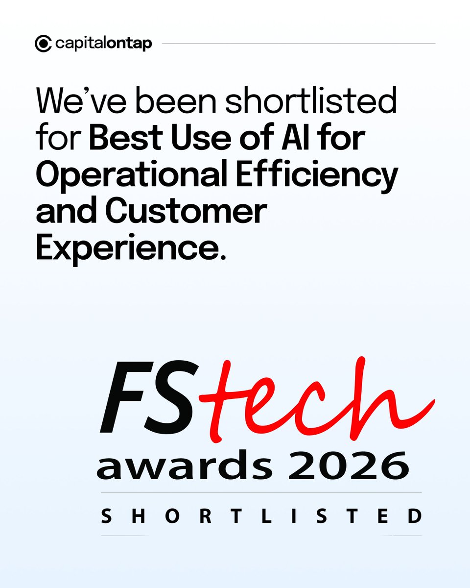 We are finalists at the <a href="/FStechnology/">FStech</a> Awards for Best Use of AI for Operational Efficiency and Customer Experience! 🎉 
Proud to be recognised among industry leaders for our commitment to delivering simple, efficient service for business owners.
#Fintech 
(Capital on Tap UK)