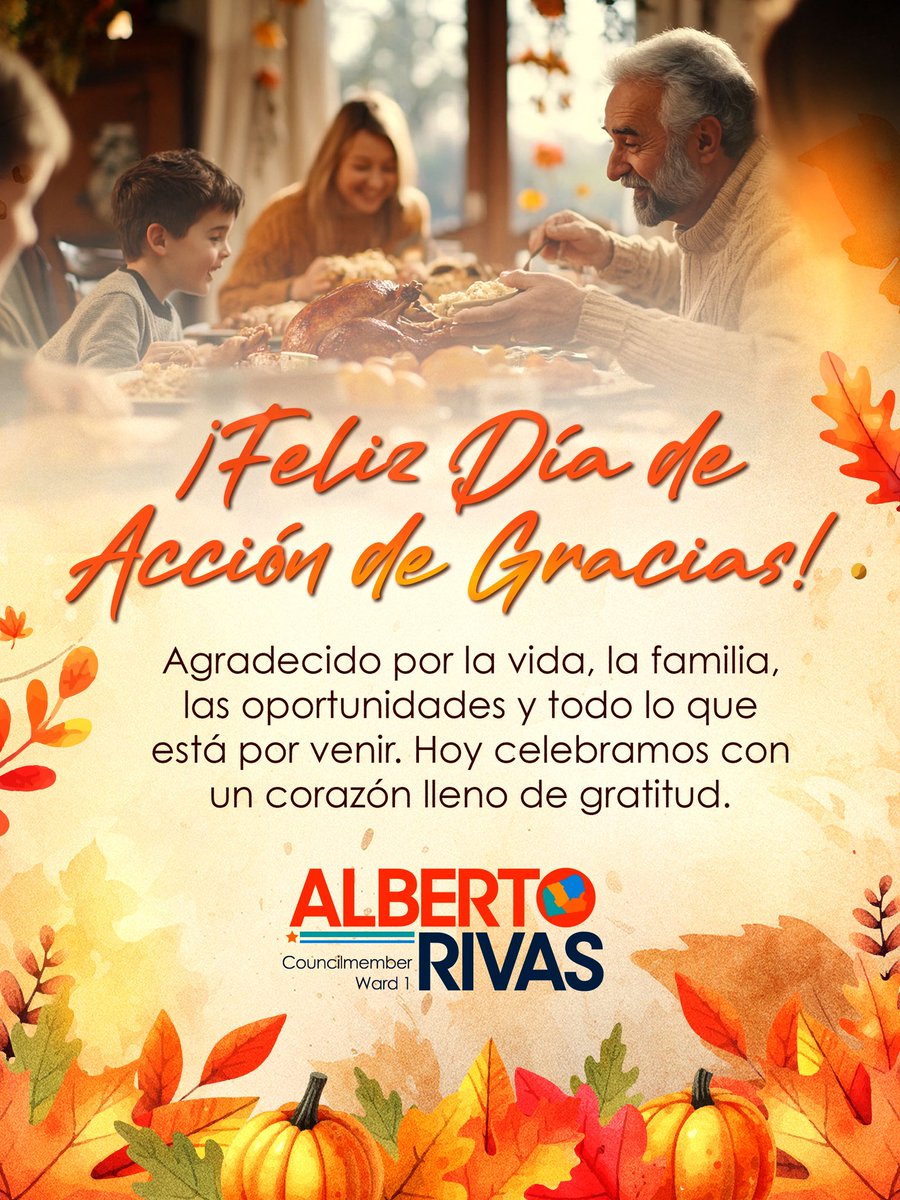 albertorivas's tweet photo. Happy Thanksgiving! 🦃🍁

¡Feliz Día de Acción de Gracias! 🦃🍁

¡Pa’ lante! 🧡 https://t.co/T9gSQzTpad