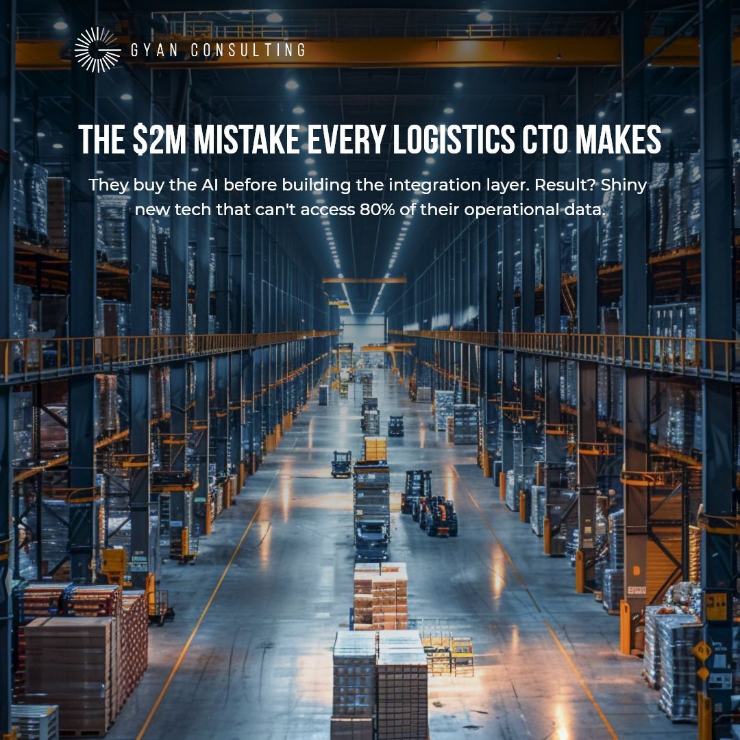 Gyan_Consulting's tweet image. The $2M mistake every #logistics CTO makes:
Buying #AI before building the integration layer.
Result? Shiny tech that can&apos;t access 80% of operational data.
Build infrastructure first. Deploy intelligence second.
#AIIntegration #CTOInsights #TechStrategy