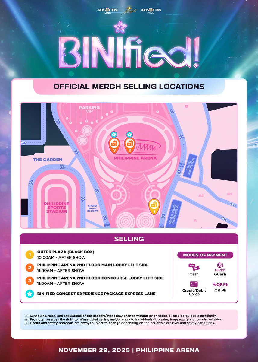 PULPSpaces's tweet photo. Merch Alert, BLOOM! 🛍 Your favorite official BINI items are waiting for you at these locations on show day! 🌸

Shop your hearts out and get ready for an unforgettable night with @BINI_ph! 💗✨ 

#BINI #BINIFIED #BINIfiedPHArena https://t.co/MHlYcJyYBH