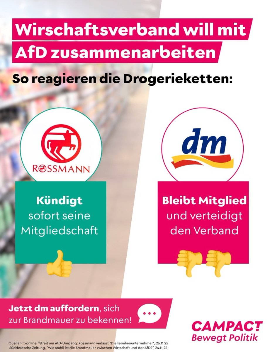 Die Hexenjagd ist eröffnet!

#campact #Rossmann #dm #AfD #Brandmauer