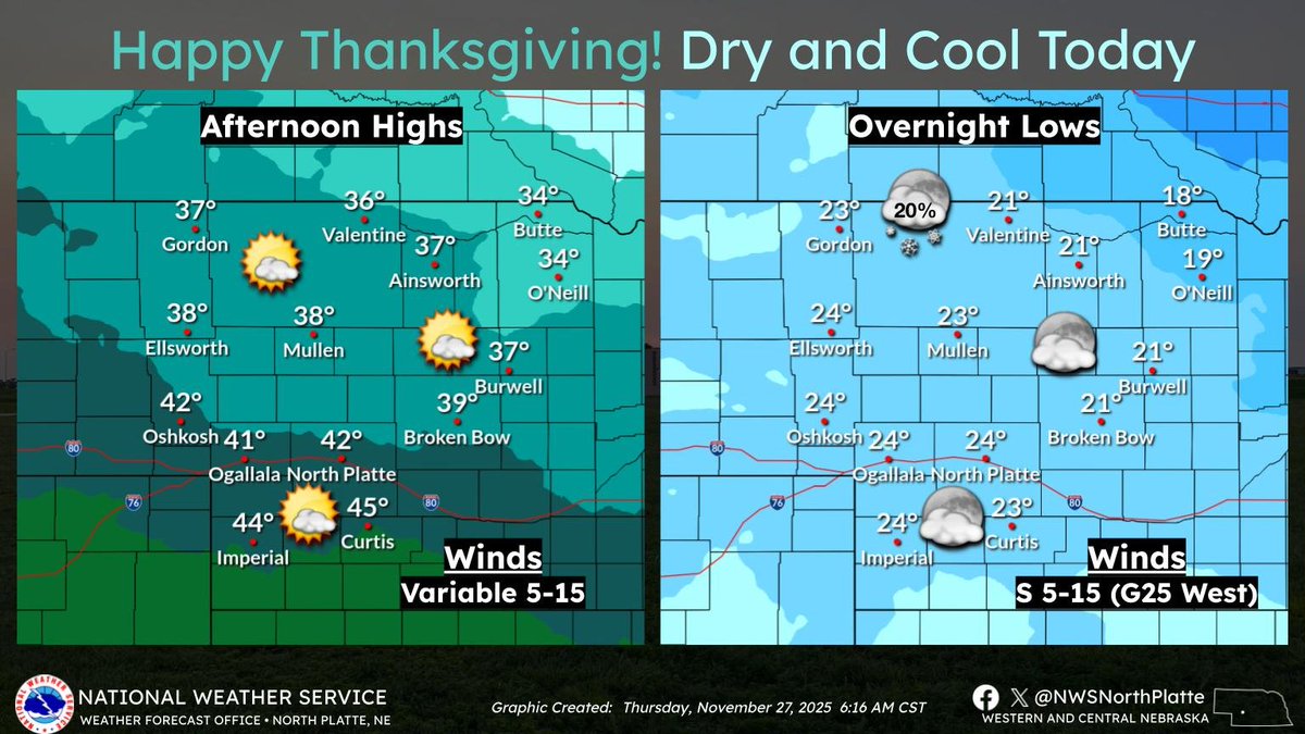 Happy Thanksgiving!

Quiet and cool for the holiday today. Wintry weather with impacts possible Fri–Sat, but travel impacts look low for now. #NEwx