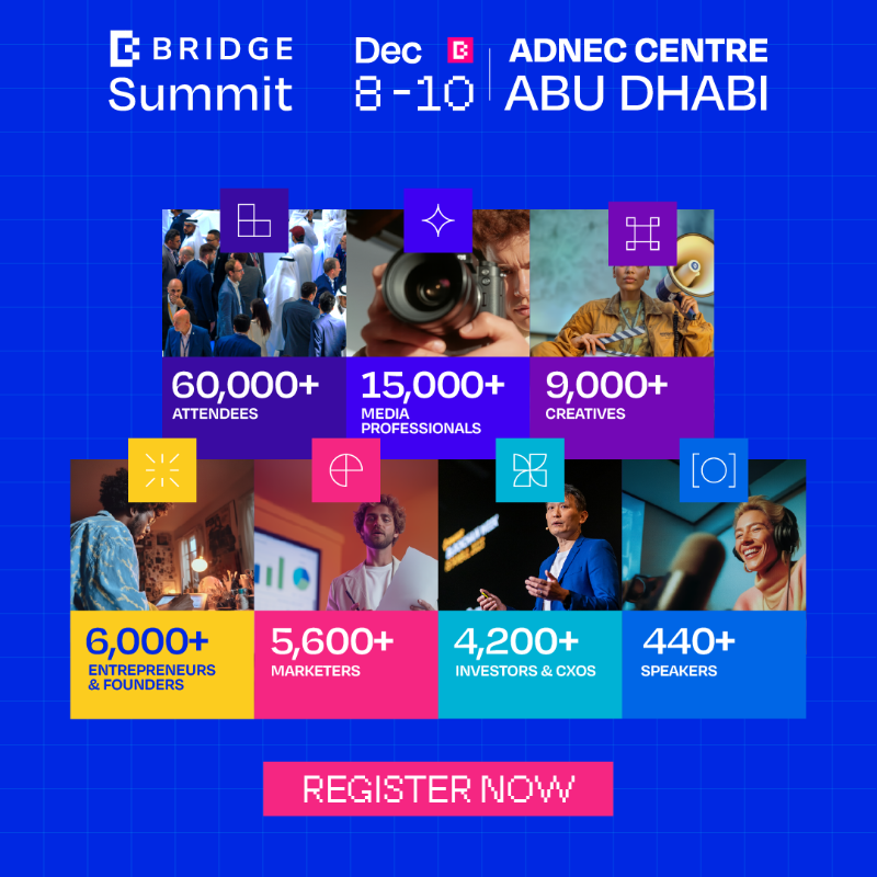 WMediaBridge's tweet photo. The entire media &amp; entertainment industry is meeting in Abu Dhabi, are you?

BRIDGE Summit unites leaders, creators, founders, VCs, marketers, innovators &amp; more across 7 tracks to define what’s next.

ADNEC Centre, Abu Dhabi
December 8–10, 2025