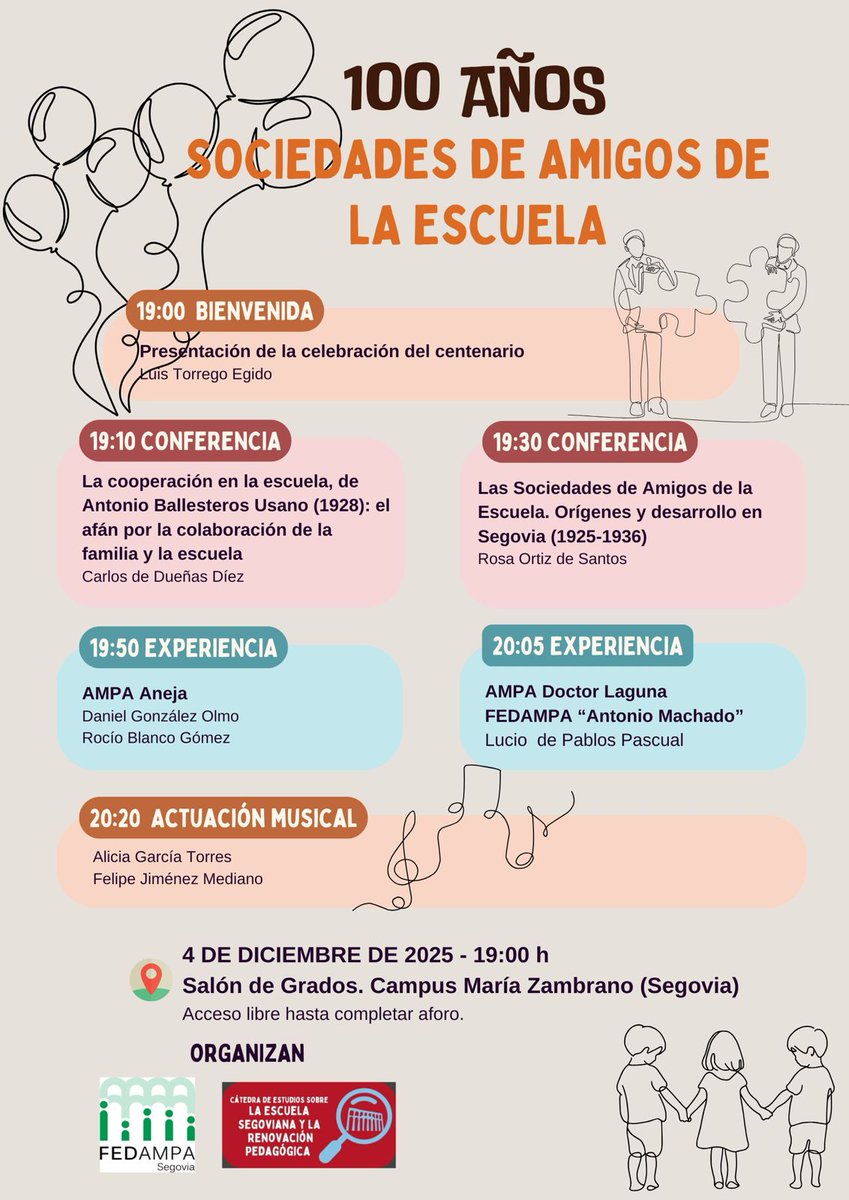 catedrasegovia's tweet photo. 6⃣Segovia celebra un siglo de #compromiso educativo…  

🗓️4 de diciembre
🕖19:00 h  
📍Salón de Grados – Campus María Zambrano
🎟️Entrada libre

@FedampaS @educasg_uva @UVa_es @DipuSG @ElDiaSegovia @el_adelantado https://t.co/1DiMU2Cl2o