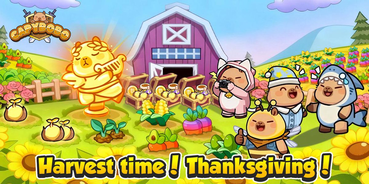 Capybobo_io's tweet image. Capybobo Thanksgiving Community Event is LIVE! 

It’s time to celebrate gratitude, good harvests, and delicious feasts in Capybobo!

Show your Thanksgiving spirit and share joy with the comments section in your own way: Post a screenshot of your Happy Farm harvest, Share your…