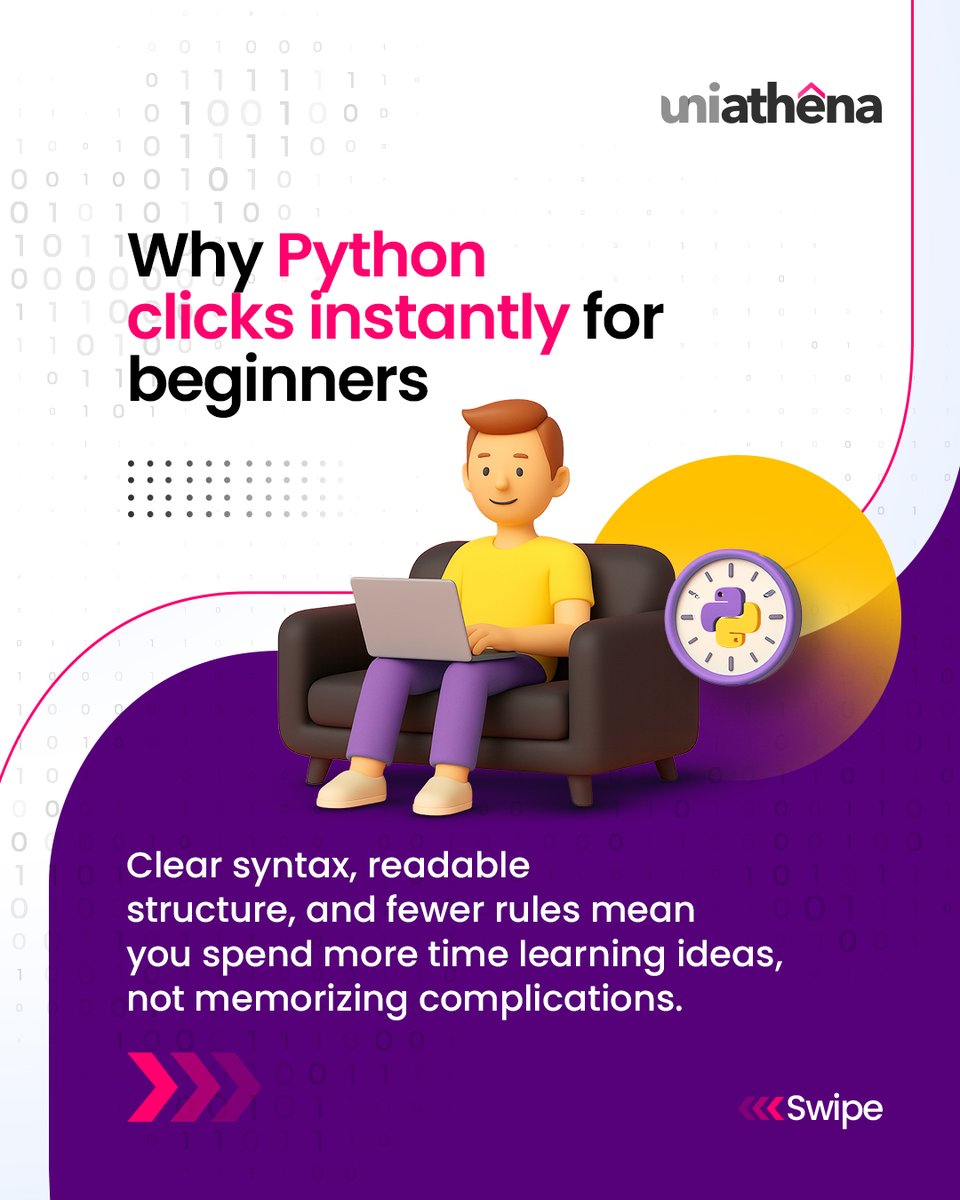 AthenaGlobalEdu's tweet image. Learning Python does not have to feel heavy or technical from the start. 🧠💡

It can feel simple, logical, and even satisfying once you see your first outputs working. ✨

UniAthena’s short courses on Python are built to move with you from the basics to advanced problem-solving,…