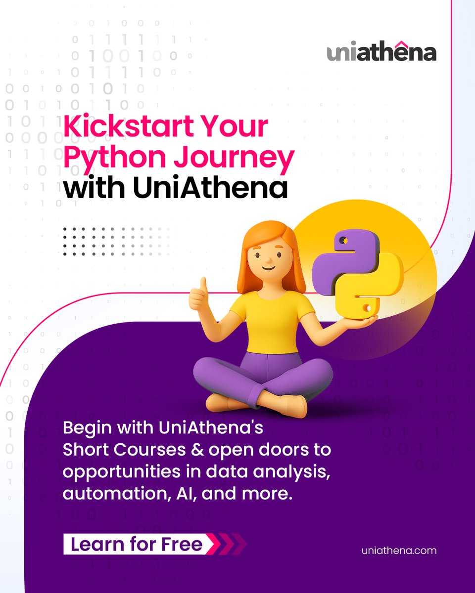 AthenaGlobalEdu's tweet image. Learning Python does not have to feel heavy or technical from the start. 🧠💡

It can feel simple, logical, and even satisfying once you see your first outputs working. ✨

UniAthena’s short courses on Python are built to move with you from the basics to advanced problem-solving,…
