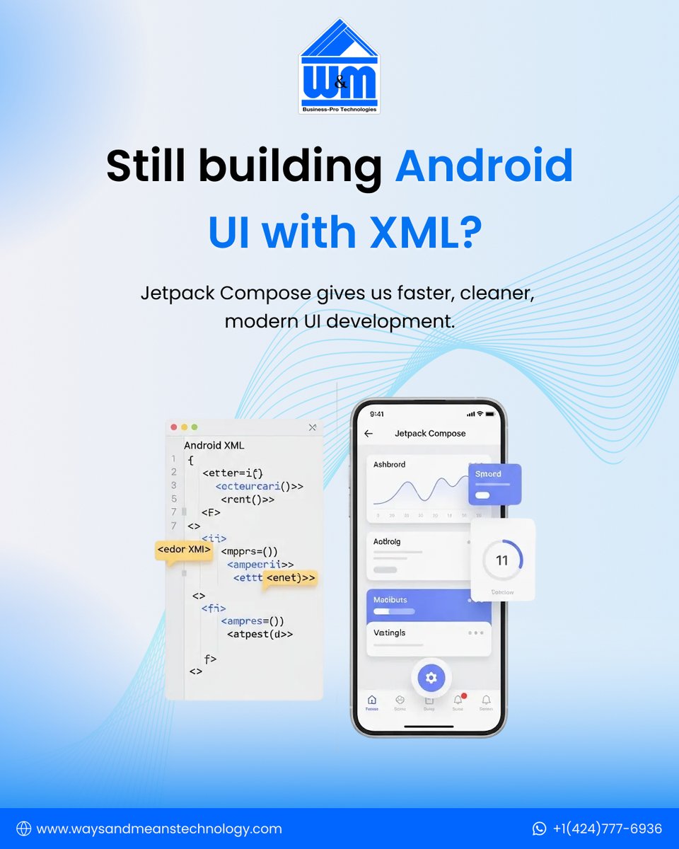 WMTechnology's tweet photo. We build Android UIs with Jetpack Compose - not XML.
Declarative
Live preview
Clean code
It’s faster. Smoother. Smarter.
#JetpackCompose #AndroidUI #WMTechnology
https://t.co/xvs5OoZ7Pi | +1 (424) 777-6936 https://t.co/3fcpdPdG7K