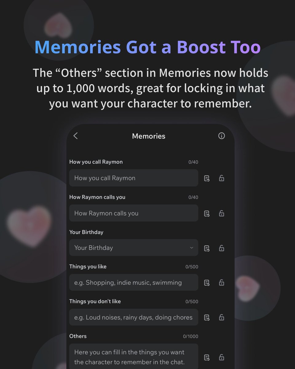 FlozeAI's tweet image. Upgrade: Write More, Create More! ✨
We have officially doubled the room for your creativity! You no longer need to worry about running out of space. It is time to give your characters the depth they deserve. 💖

#floze #aichat #aichatbot #AI