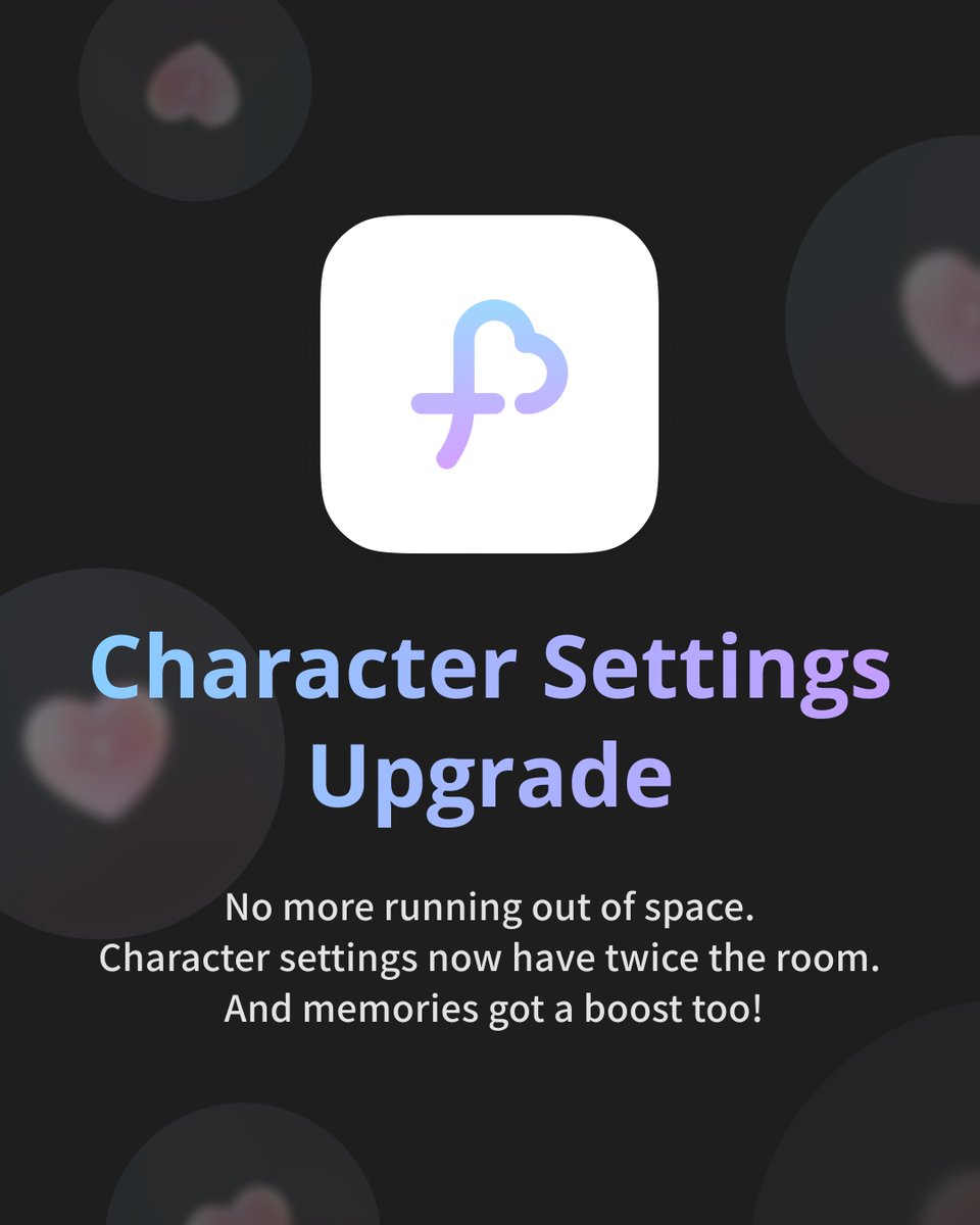 FlozeAI's tweet image. Upgrade: Write More, Create More! ✨
We have officially doubled the room for your creativity! You no longer need to worry about running out of space. It is time to give your characters the depth they deserve. 💖

#floze #aichat #aichatbot #AI