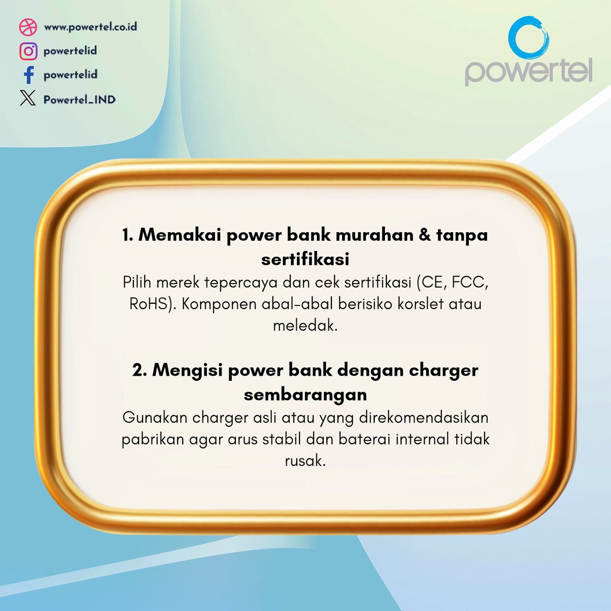 Powertel_IND's tweet image. 7 Kesalahan Pengguna Power Bank yang Sering Tidak Disadari

#powerbank #tipspowerbank #chargergadget #tipsgadget #perawatanpowerbank #hindarikerusakan #gadgettips #teknologi #bateraihp #gadgetharian #infoteknologi #powertelid