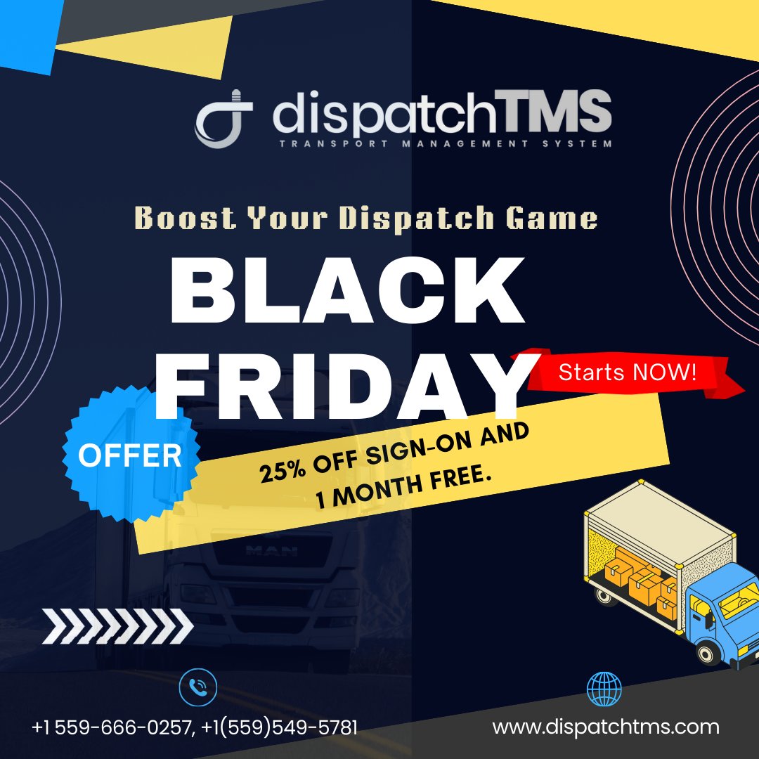 dispatchtms's tweet image. Boost Your Dispatch Game—Black Friday Starts NOW! Enjoy 25% off sign-on and 1 month free.
#FridayVibes #BlackFriday #BlackFridayDeals #Logistics #fleetmanagement  #trucking