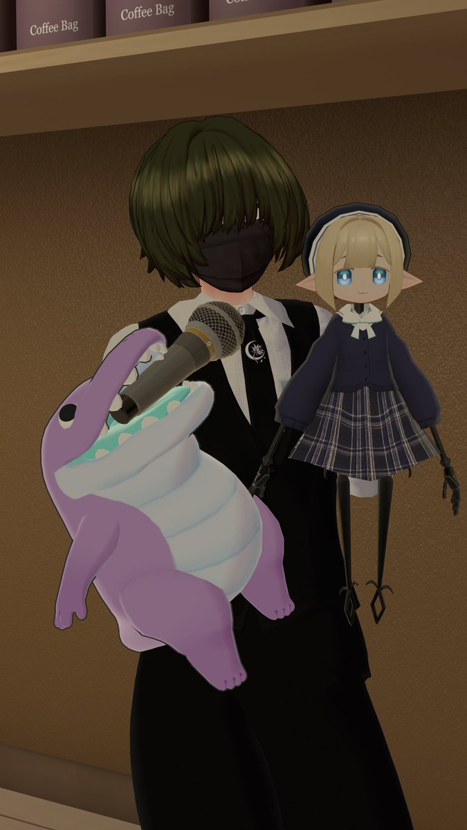 BUNAPI_ni_VRC's tweet image. 🐊「オレ、ワニくん！」
👩「わたしは人間ちゃんよ！」
🐊「真ん中のヒトはクロゴ、ってんだ」
👩「よろしくね♪」
#ほしくず教室 にて「黒衣 大留(くろご だいる)」先生でスタッフ参加させていただいております！
不審者っぽいけど先生だ！主役たる生徒の子達を支えるぞ～ッ！よろしくお願いします！