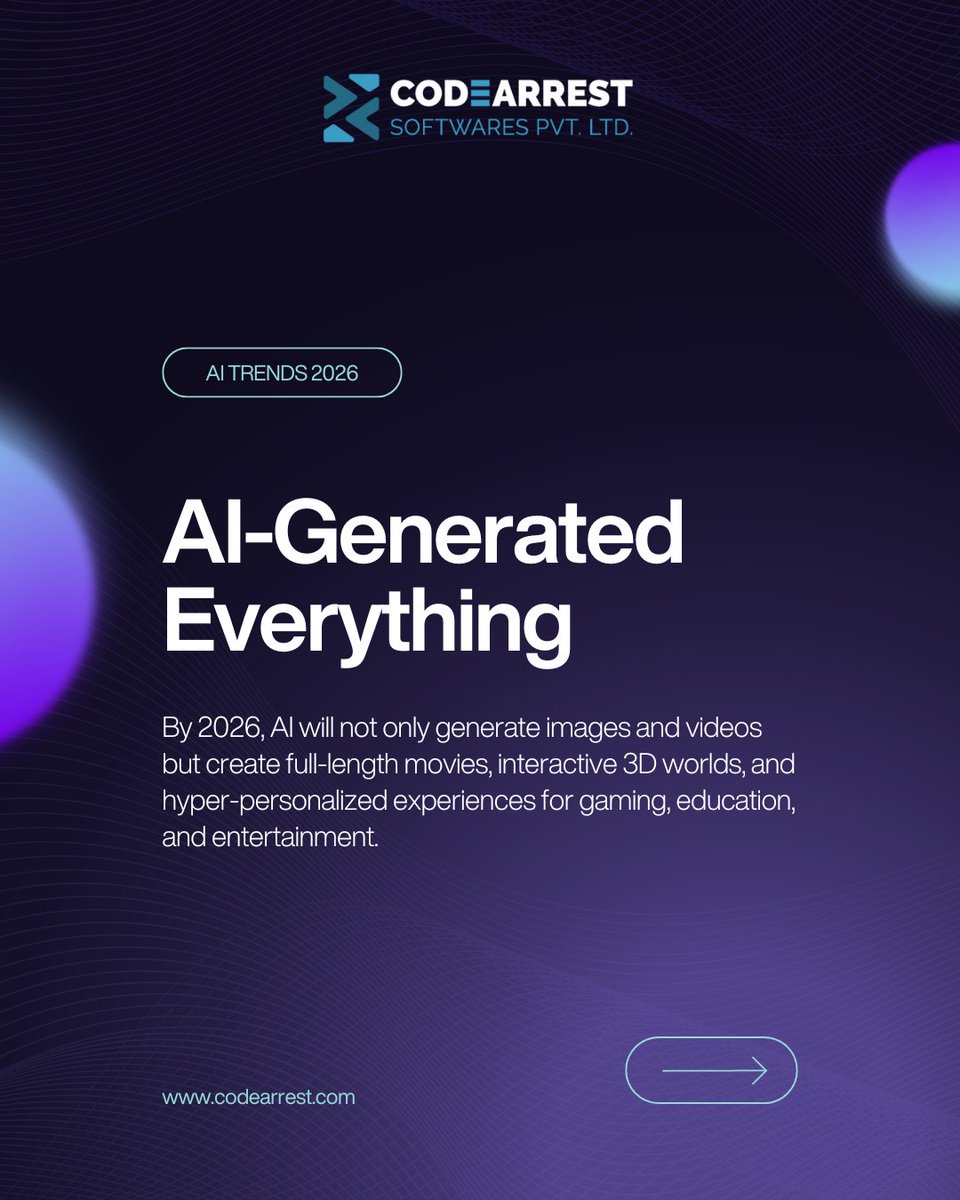codearrest's tweet image. At CodeArrest, we’re ready to build the future, one innovation at a time. 🚀
#AITRENDS2026 #FutureOfAI #AIInnovation #AIFuture #ArtificialIntelligence #DigitalTransformation #AIDevelopment #AIForBusiness #TechTrends2026 #CodeArrest #EmergingTech #AICreativity #MachineLearning