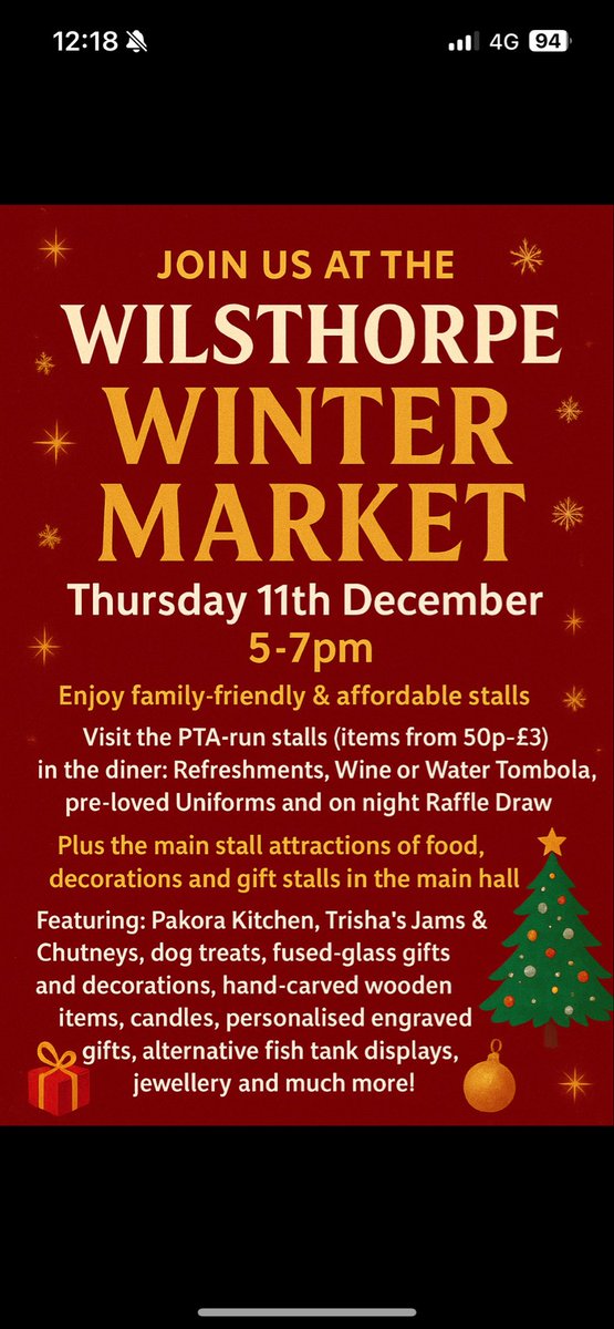 🌟 Only 2 Weeks to Go! 🌟 
⛄️ Join us at the PTA Winter Market on 11th December ☃️