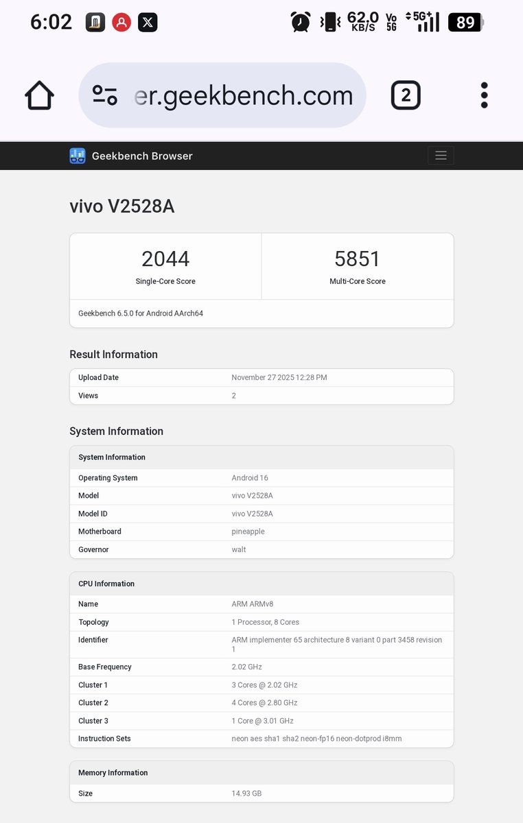 Vivo S50 V2528A appears on Geekbench with Qualcomm's Snapdragon 8s