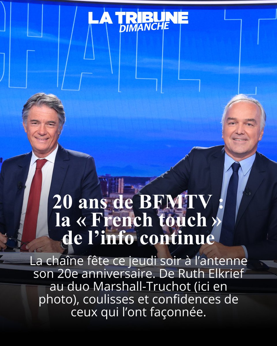 🎂📺 La chaîne fête ce jeudi soir à l’antenne son 20e anniversaire. De <a href="/ruthelkrief/">Ruth Elkrief</a> au duo <a href="/AlainMarschall/">Alain Marschall</a>-<a href="/Olivier_Truchot/">Olivier Truchot</a> (ici en photo), coulisses et confidences de ceux qui l’ont façonnée.

👉 Un article de <a href="/remijacob/">Rémi Jacob</a> à lire ici : latribune.fr/article/la-tri…