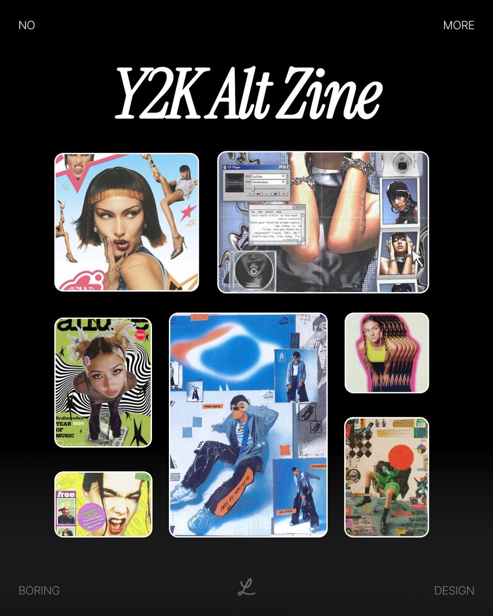 lummipics's tweet image. What’s trending in graphic design? ✮ 

These 5 styles are everywhere:

✦ Y2K Alt Zine
✦ CRT Effect
✦ Catalogue Core
✦ Frutiger Aero

⤷ Save this for later and use it as inspo when you need a creative spark.