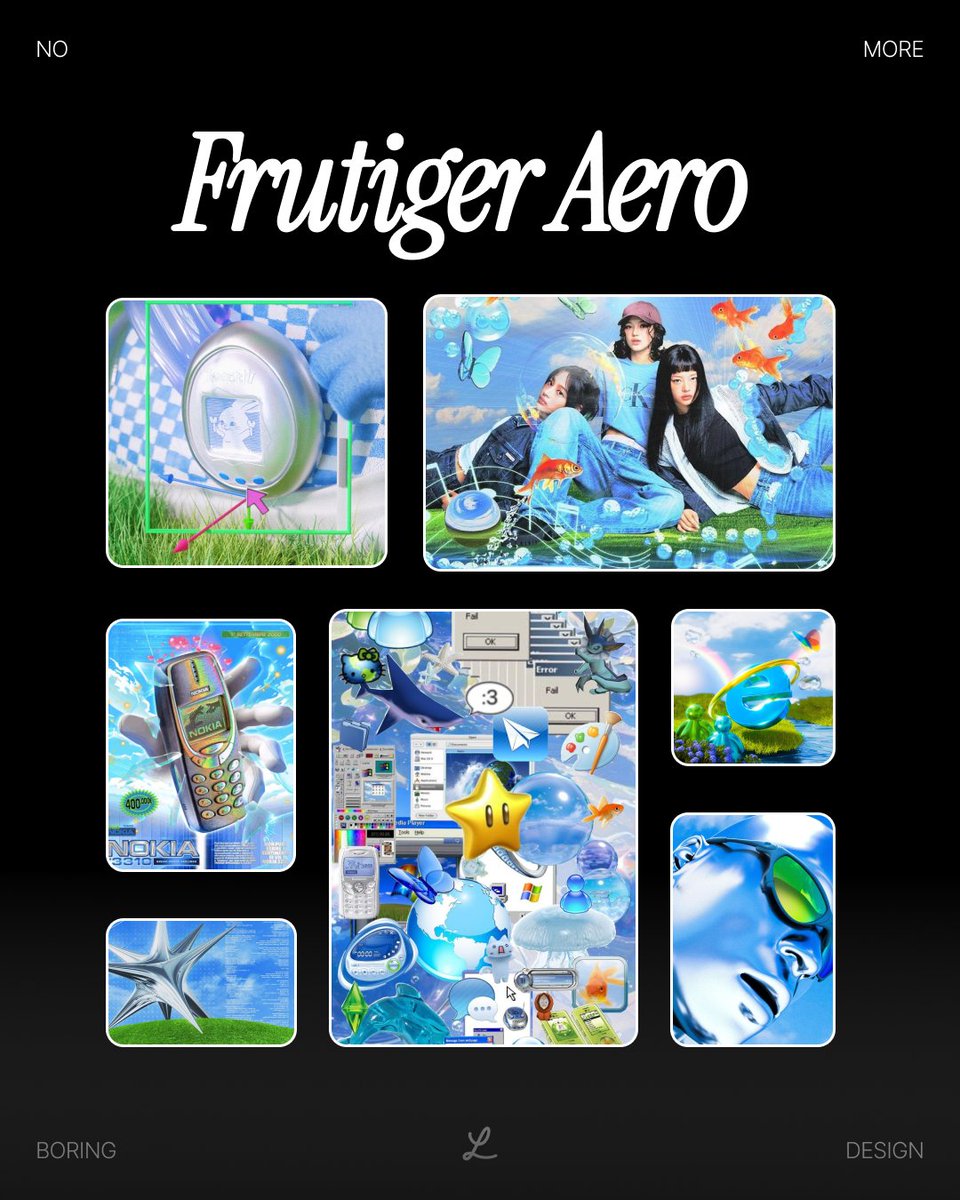 lummipics's tweet image. What’s trending in graphic design? ✮ 

These 5 styles are everywhere:

✦ Y2K Alt Zine
✦ CRT Effect
✦ Catalogue Core
✦ Frutiger Aero

⤷ Save this for later and use it as inspo when you need a creative spark.