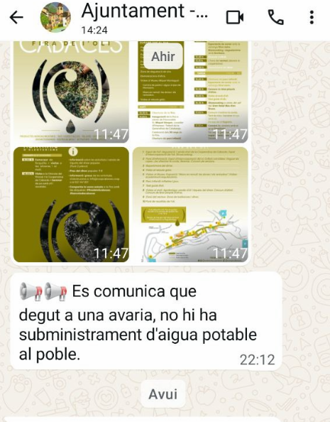 A la porta del pou municipal hi diu "AIGUA POTABLE". Quan s'ha de connectar el pou per abastir el dipòsit municipal, l'<a href="/AjCabassers/">Ajuntament de Cabassers (no oficial)</a> fa un pregó avisant que aquella aigua NO és potable.

Que esborrin aquest cartell enganyós del pou immediatament.