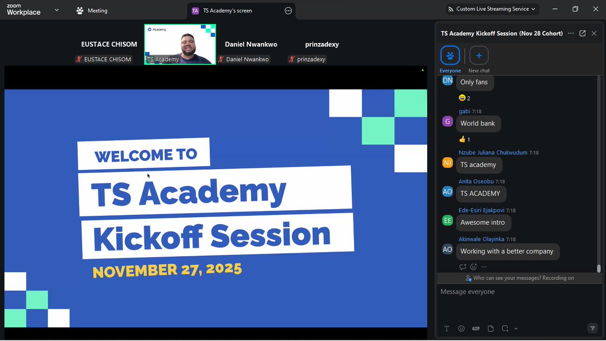 EustaceChisom's tweet image. Joined the @TSAcademyOnline  Nov 28 cohort today—onboarding done ✔️

Learning path loading:
📊 Data Analysis | 🤖 ML &amp;amp; AI | 🧮 Python + Stats | 🗄️ SQL
Excited to share my journey, build projects and get Internship &amp;amp; job-ready 🚀
#DataScience #Python #AI #ML #Internships