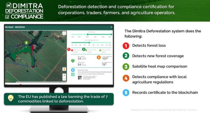 📢 $DMTR Dimitra built a fully automated #EUDR compliance engine that does exactly what the law requires:
✅#AI evaluates every farm in the shipment
✅Satellite data checks historical land use
✅#ESG &amp; environmental data are verified
✅A compliance certificate is generated
$BTC