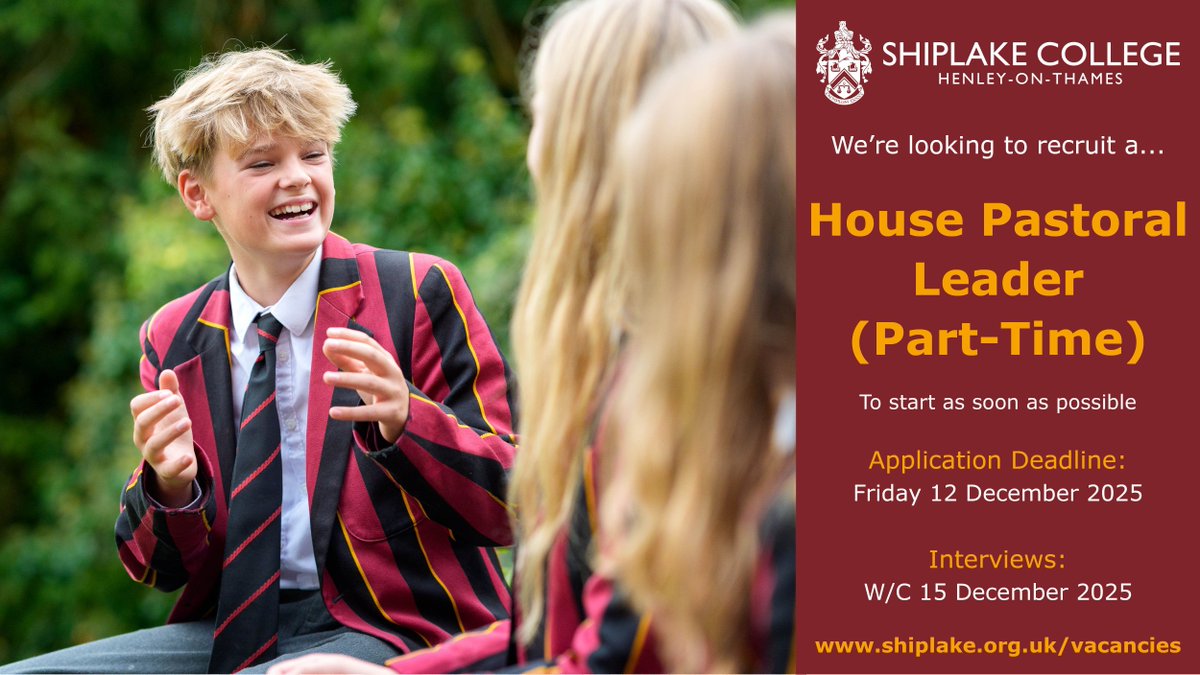 We are looking to recruit a House Pastoral Leader to work three days a week (Wednesday-Friday) who has a passion for the wellbeing of young people. For a candidate pack and application form go to buff.ly/Ccdh4ym #ShiplakeStaff #ShiplakeVacancies