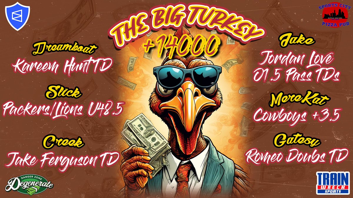 Ladies and Gentlemen - THE BIG TURKEY

1 pick per person. A +14000 parlay to pay for your Black Friday shopping

Let's ride
