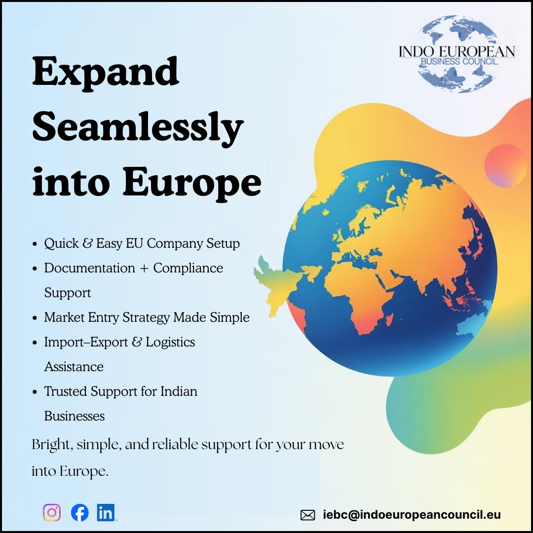 IEBC123's tweet photo. Expand to the EU with ease. 🇪🇺 IEBC helps Indian businesses with fast EU company setup, documentation and compliance, market entry strategy, plus import–export and logistics support for a smooth, growth-focused move to Europe.
 #EUExpansion #IndoEuropeanBusinessCouncil #IEBC https://t.co/zmx3jM02r5