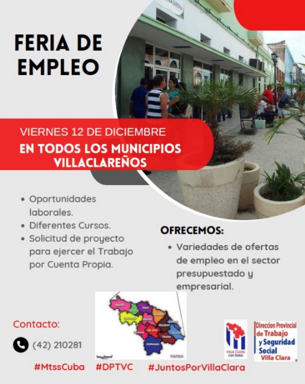 MTSS_CUBA's tweet image. Se preparan los Municipios del País para la próxima feria nacional de empleo que tendrá lugar el viernes 12 de diciembre. Un Servicio Público que se coordina desde las Direcciones de Trabajo.#MtssCuba #FeriaDeEmpleo