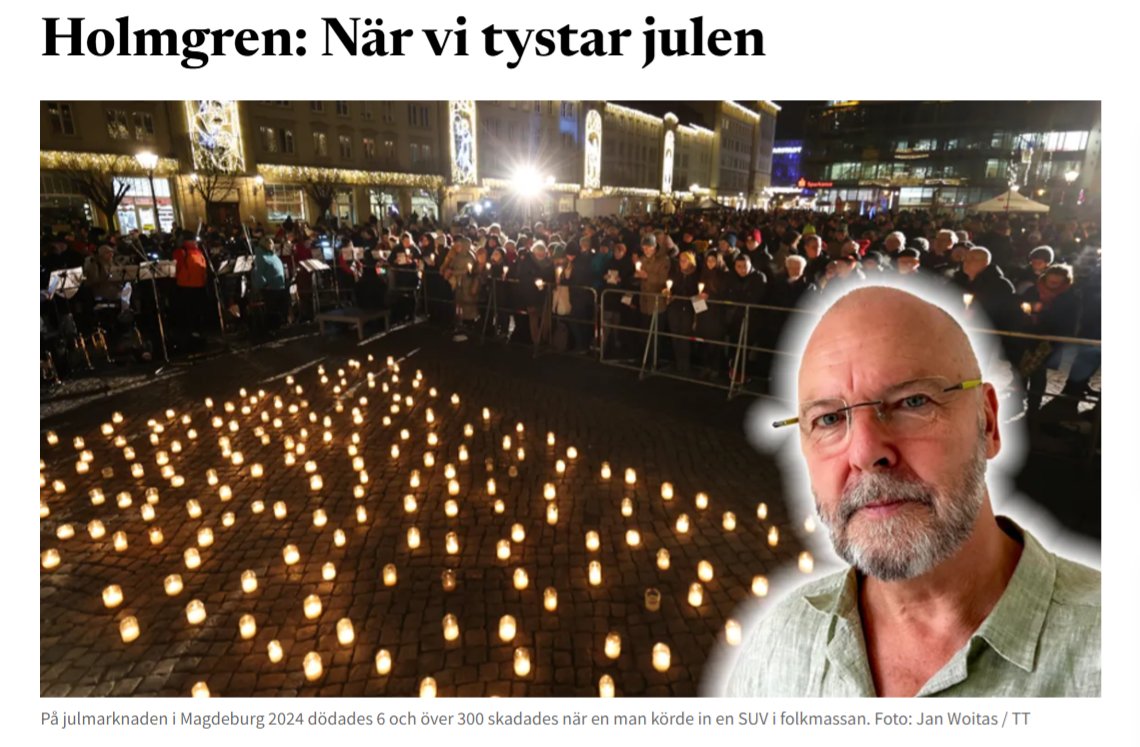 Bulletin_Nu's tweet image. KRÖNIKA: &quot;Europa vågar inte stå upp för sin kultur. I flera tyska städer ställs julmarknader nu in – av rädsla. I ängslan att inte stöta någon har vi börjat stöta ut oss själva&quot; skriver Paul Holmgren i Bulletin.
bulletin.nu/holmgren-nar-v…
