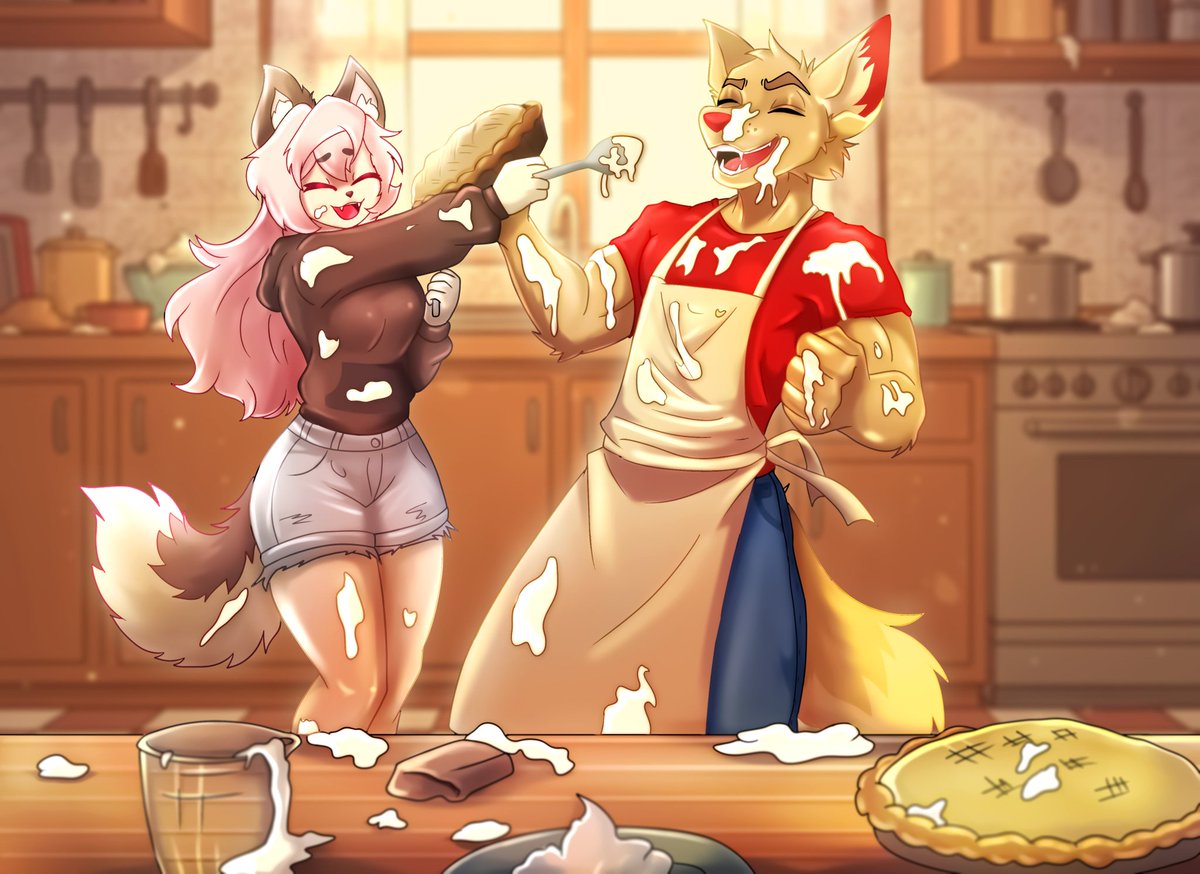 "I wanted to help her prepare a Thanksgiving dinner, but we ended up making it more fun, cheeky girl"

Happy Thanksgiving Everyone! 🦃❤️

Art commissioned by <a href="/fiora_fox/">Fiora</a> 

#Thanksgiving2025 #furryartwork #furryoc #Commission