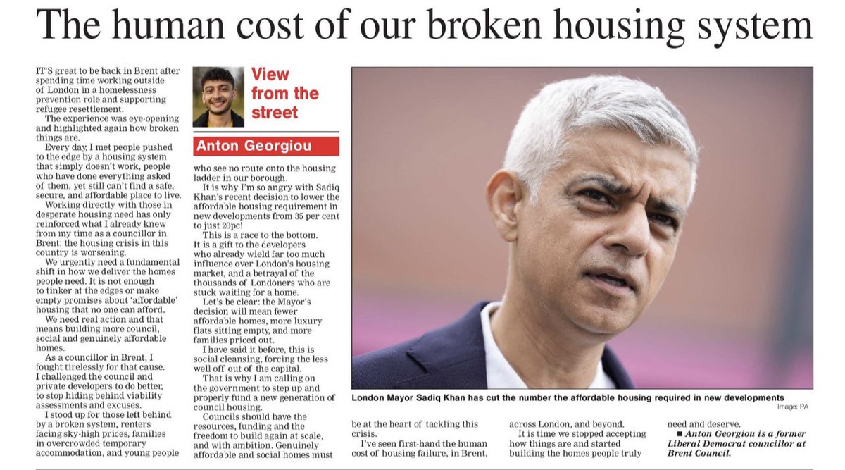 I’ve spent years working with people in desperate housing need.

<a href="/MayorofLondon/">Mayor of London, Sadiq Khan</a> has slashed affordable targets in new developments to just 20% - a real betrayal. It’ll mean fewer homes for those who need them. 

🥀 Waiting lists &amp; hardship will grow because of this bad decision.