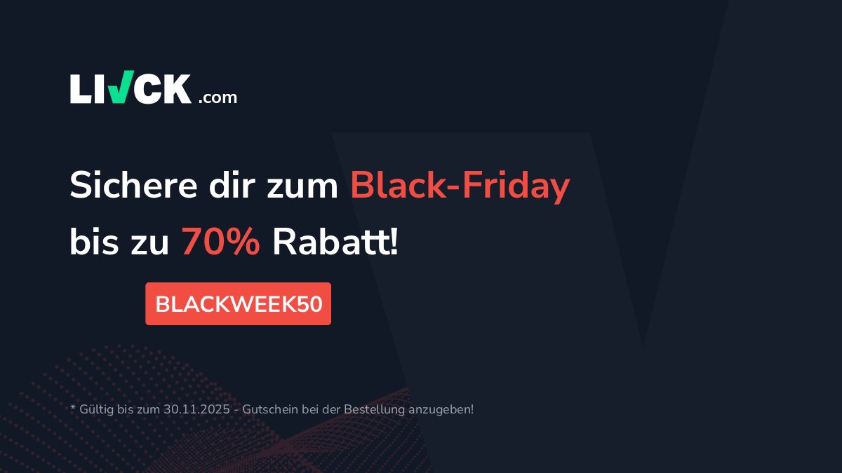 🔥 Black Friday bei LIVCK!

Spare bis zu 70% auf deine self-hosted Statuspage &amp; Monitoring-Lösung:

✅ 50% Rabatt mit Code BLACKWEEK50
✅ +20% bei jährlicher Zahlung
✅ DSGVO-konform &amp; self-hosted
✅ Volle Datenkontrolle

Bereits ab 3,95€/Monat 🚀

👉 livck.com/r/bf25