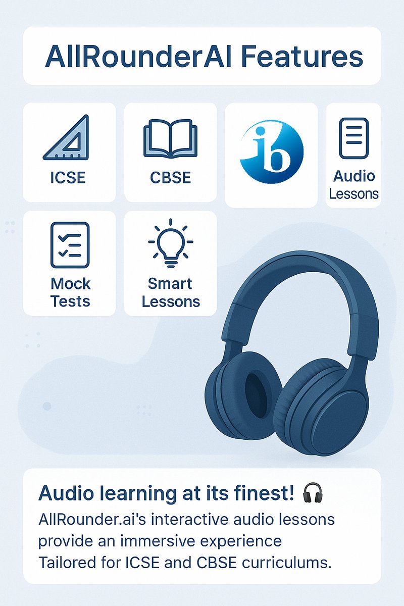 allrounder_ai's tweet image. 🎧 Dive into audio learning with AllRounder.ai! Our interactive audio lessons are perfect for ICSE &amp;amp; CBSE students. Say goodbye to boring study sessions and hello to smarter learning, explore your new study buddy today!
#EdTech #Learning #SmartStudy #AllRounderAI