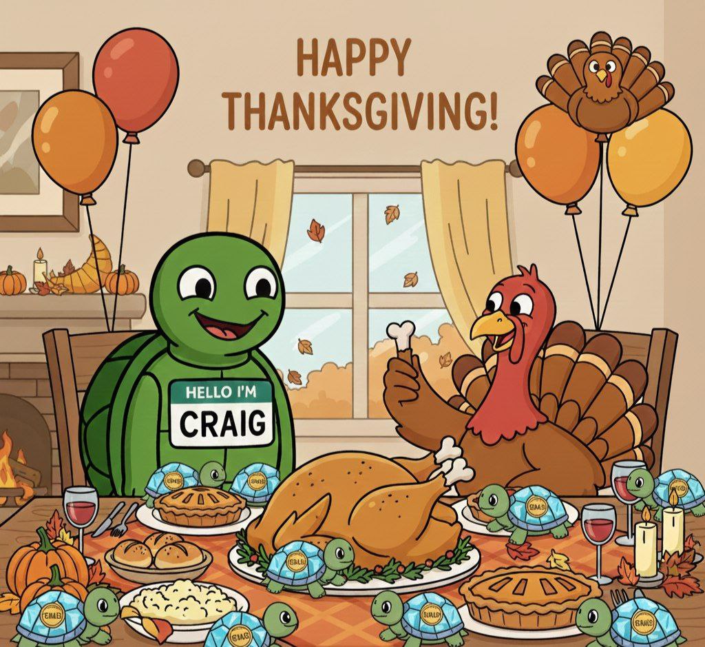 Thanksgiving pump is REAL $CRAIG is cooking harder than the turkey.
While everyone’s eating, Craig is FEASTING on the chart.
Be thankful you’re early. 🚀⚡️🐢