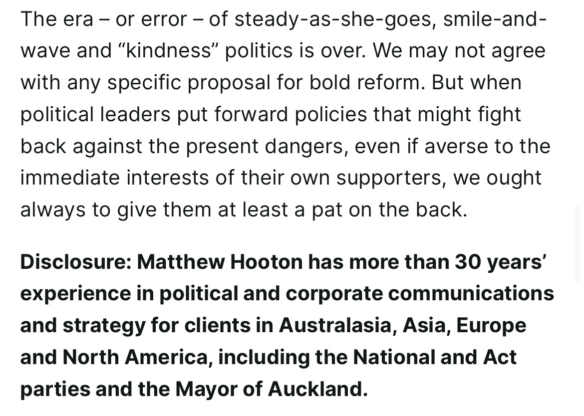 Muldoon (&amp; a fair amount of establishment opinion at the time) thought of the early 80s Think Big as a bold strategy that might fight back against then present dangers.
A pat on the back was not warranted.