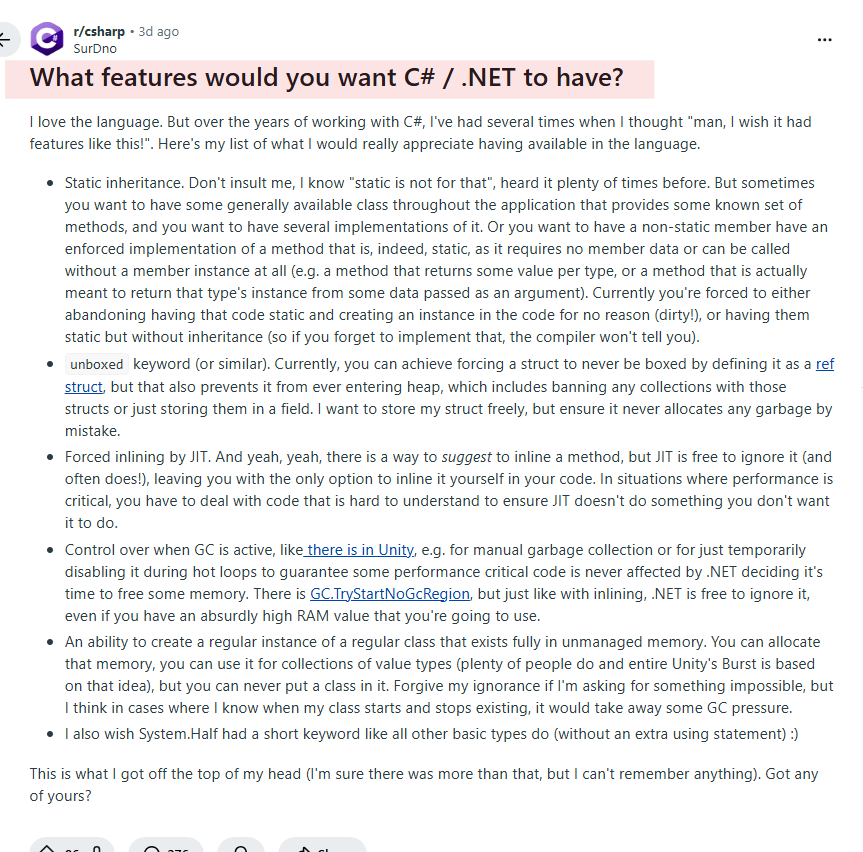 Dave_DotNet's tweet image. What features do you wish C# and #dotnet had?  🤔