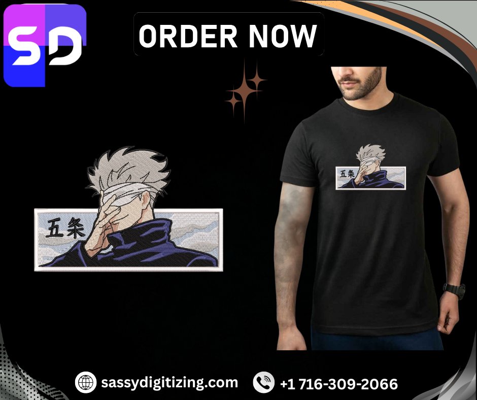 DigitizingSassy's tweet image. Bring your favorite anime moments to life with precision-stitched perfection. This Gojo-inspired design shows how detailed, sharp embroidery can turn simple apparel into standout art. Order now and elevate your custom wear with Sassy Digitizing.
sassydigitizing.com