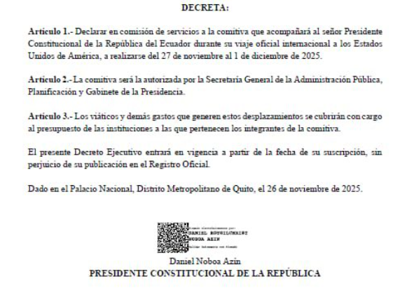 Cancillería aseguró que el Decreto del nuevo viaje de Noboa a Estados Unidos fue dado de baja por “errores”. 
Pero el único error aquí fue creer que los ecuatorianos no saben leer calendario: el presidente pretendía viajar en pleno Día de Acción de Gracias, cuando EE.UU. está