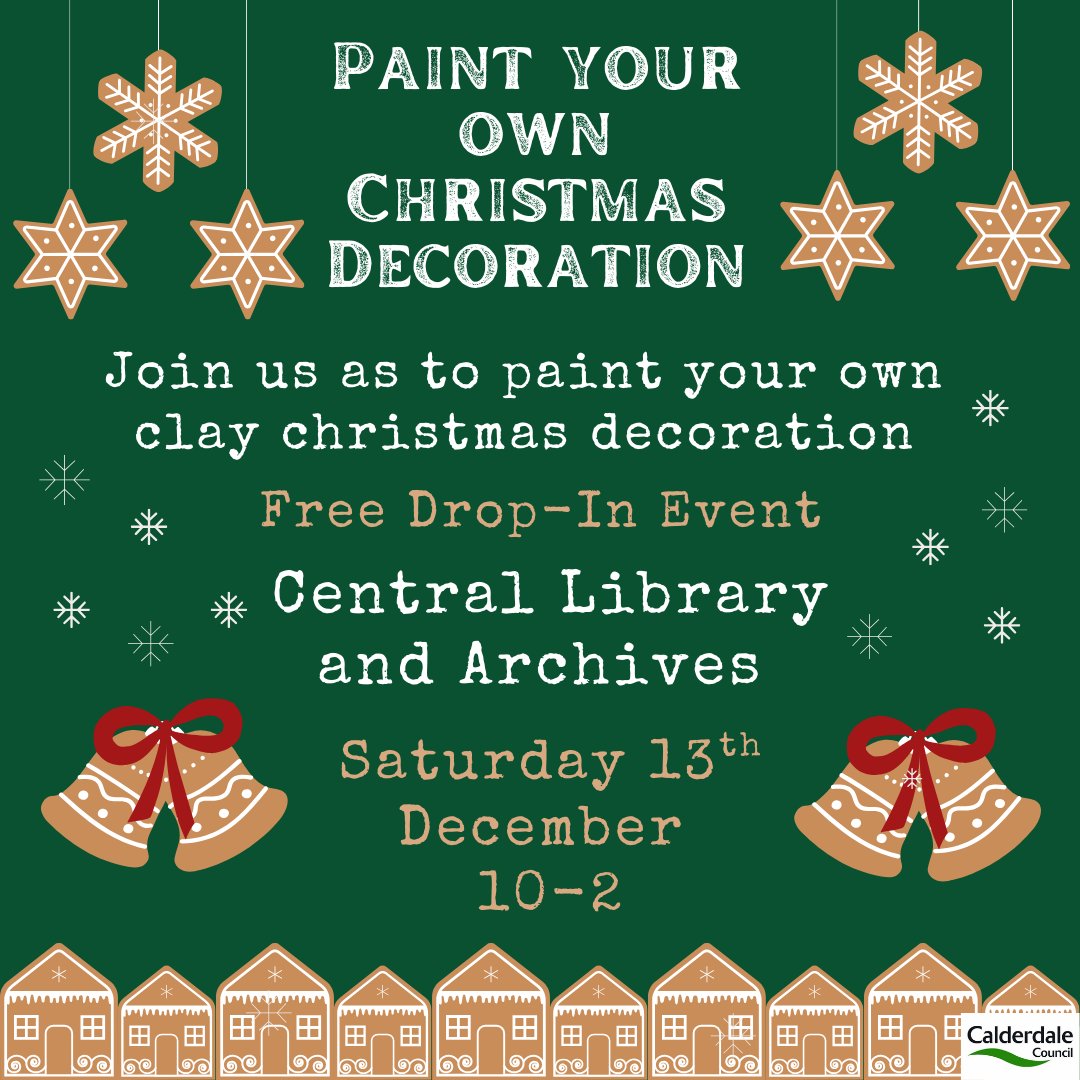 CMBClibraries's tweet image. Looking for Christmassy activities?

Central Library and Archives will  be hosting a free drop-in craft session on Saturday 13th December from 10-2pm, where you will get the chance to decorate your own clay Christmas decorations to take home.
