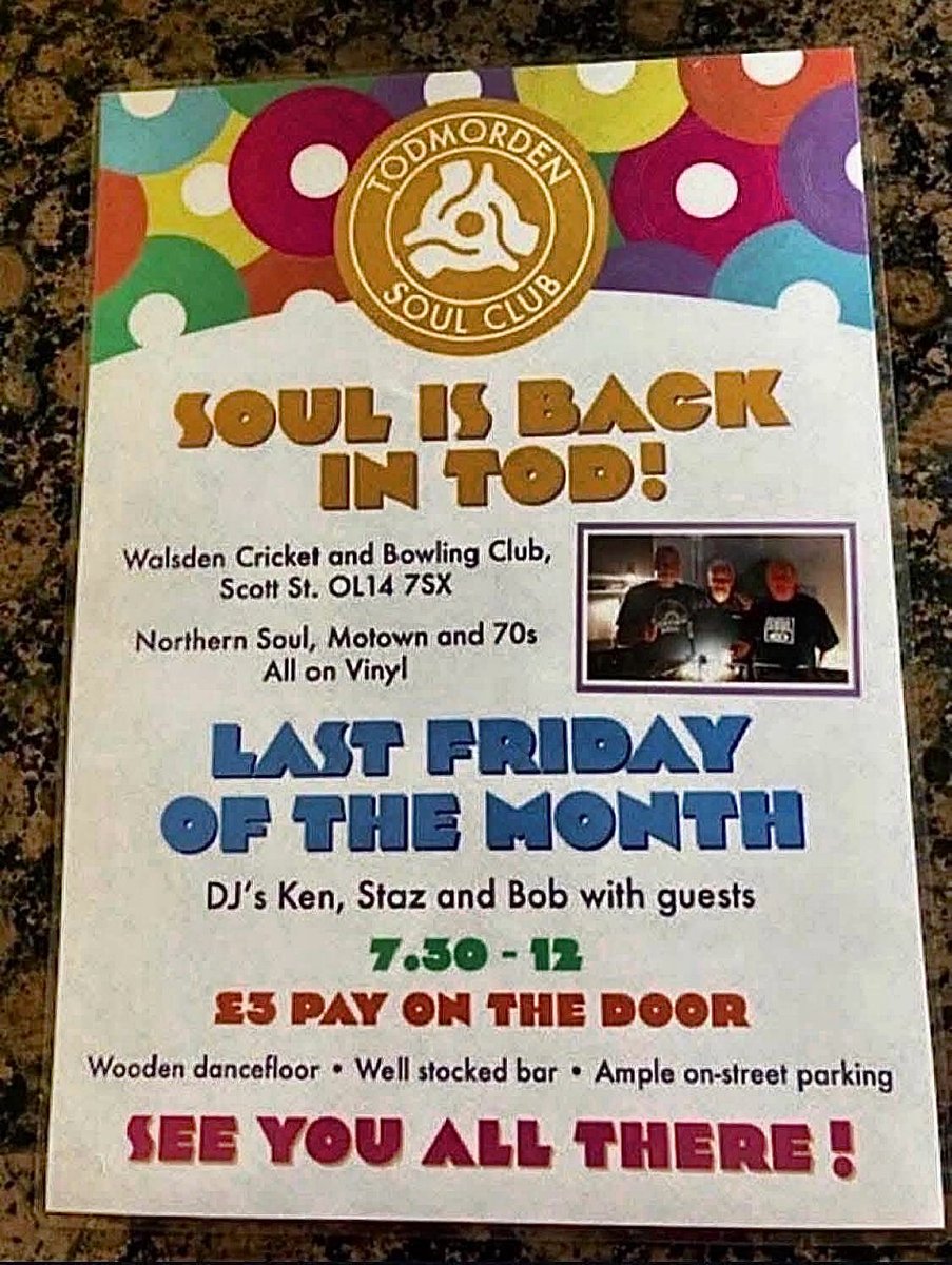WalsdenCC's tweet image. Soul Night this Friday (28/11/25) 💃 

Don’t miss a great night. 

🎟️ £3 - pay on the door 

Everyone very welcome.

🟢🟡🎶🪩