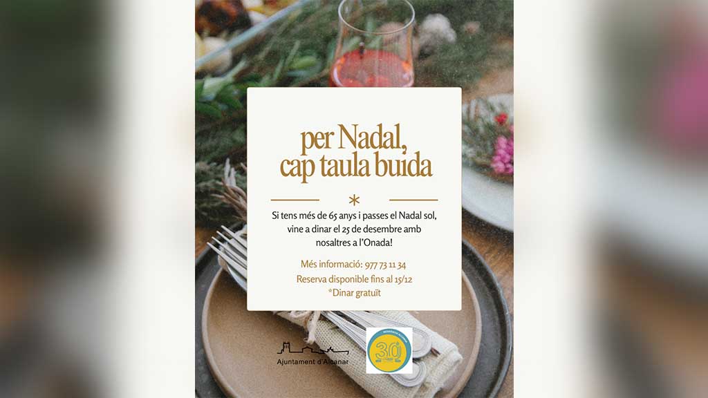 🟡 Per Nadal, cap taula buida: l’Ajuntament llança una campanya per acompanyar els majors de 65 anys

📷 LA NOTÍCIA: setmanarilebre.cat/per-nadal-cap-…

<a href="/AlcanarAJ/">Ajuntament d'Alcanar</a> <a href="/J_Roig_Castell/">Joan Roig Castell</a> <a href="/MarSanchoAmoros/">Mar Sancho Amorós</a> #Alcanar #TerresdelEbre