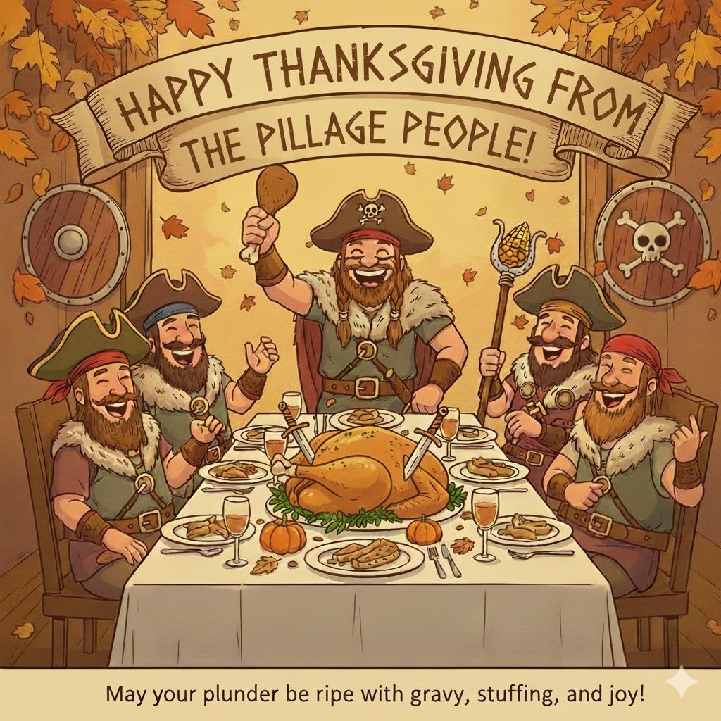 PIRATEdotBAND's tweet photo. Happy Thanksgiving from yer favorite #pirateband https://t.co/UFd23PyEjY